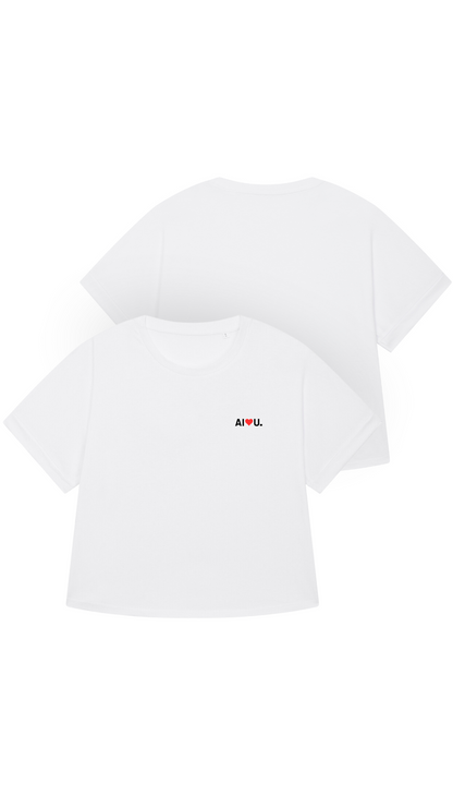 AI Loves U – Weißes, kurz geschnittenes T-Shirt mit 'Oversized' Passform