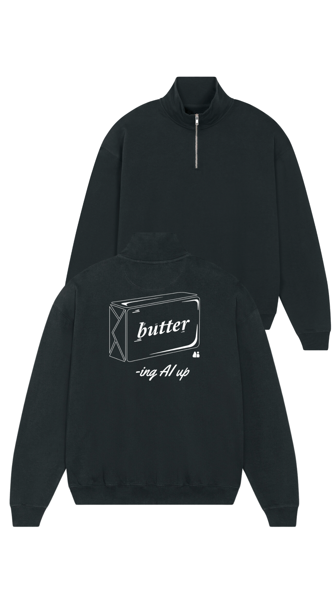 Buttering AI up – Schwarzes 'Oversized' Sweatshirt mit Viertelreißverschluss