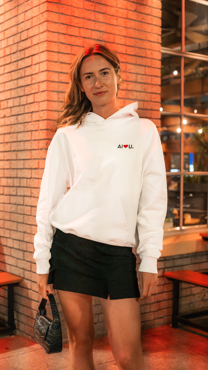 AI Loves U – White Oversized Hoodie